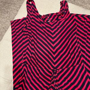 Red and blue striped maxi dress